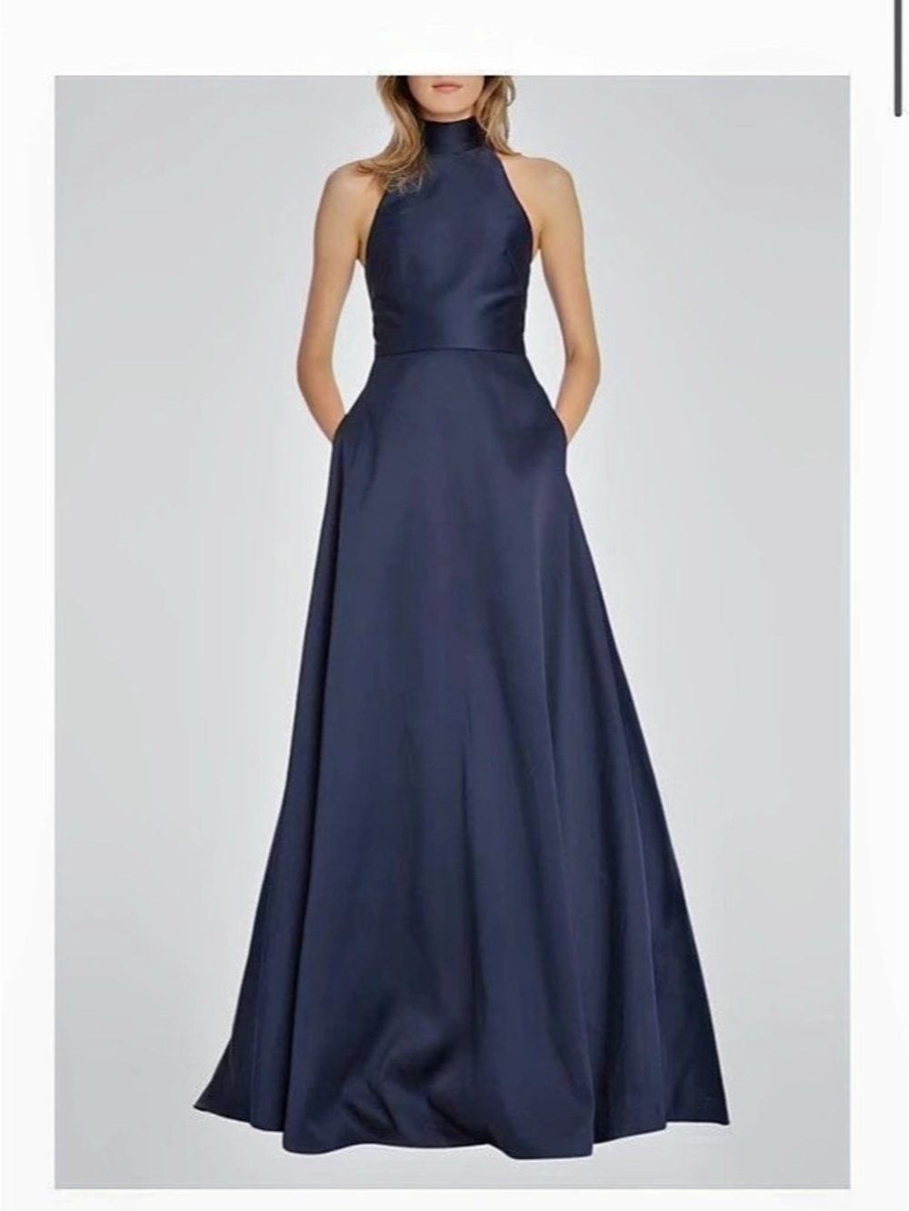 ML MONIQUE LHUILLIER
High-Neck Keyhole-Back Sleeveless Ball Gown with Pockets